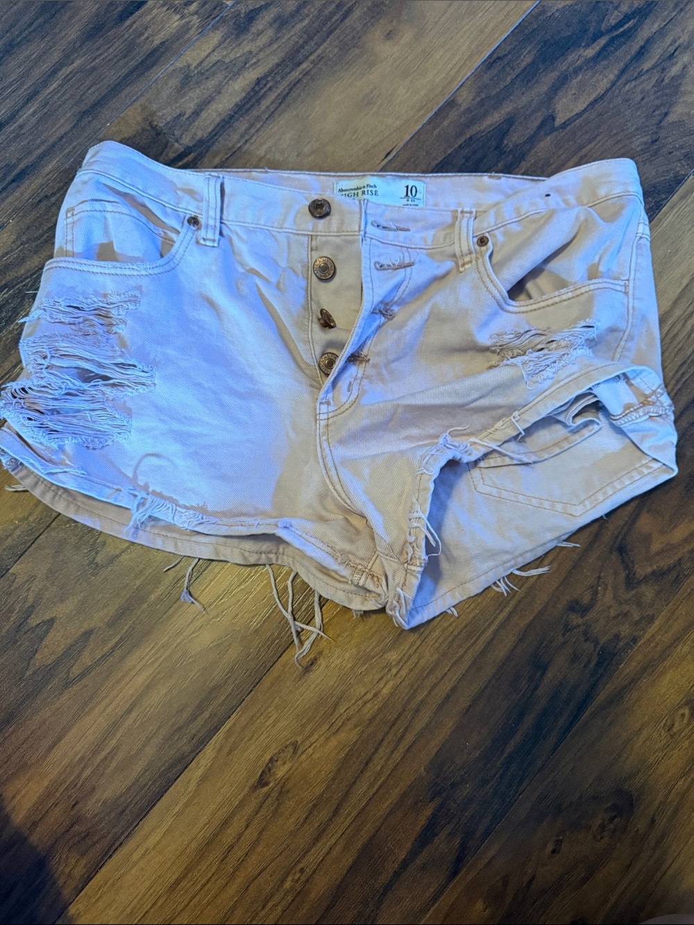 Abercrombie & Fitch Light Pink Distressed Button-Front Jean Shorts